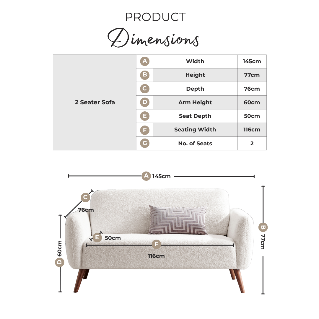 Teddy White Boucle 2 Seater Sofa